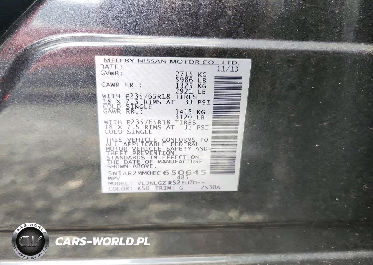 2014 Nissan Pathfinder Sl VIN:5N1AR2MM0EC650645 - 13