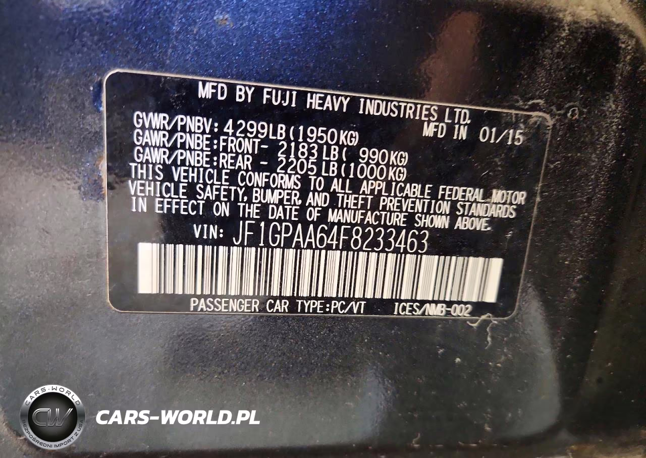 2015 Subaru Imprez VIN:JF1GPAA64F8233463 - 12