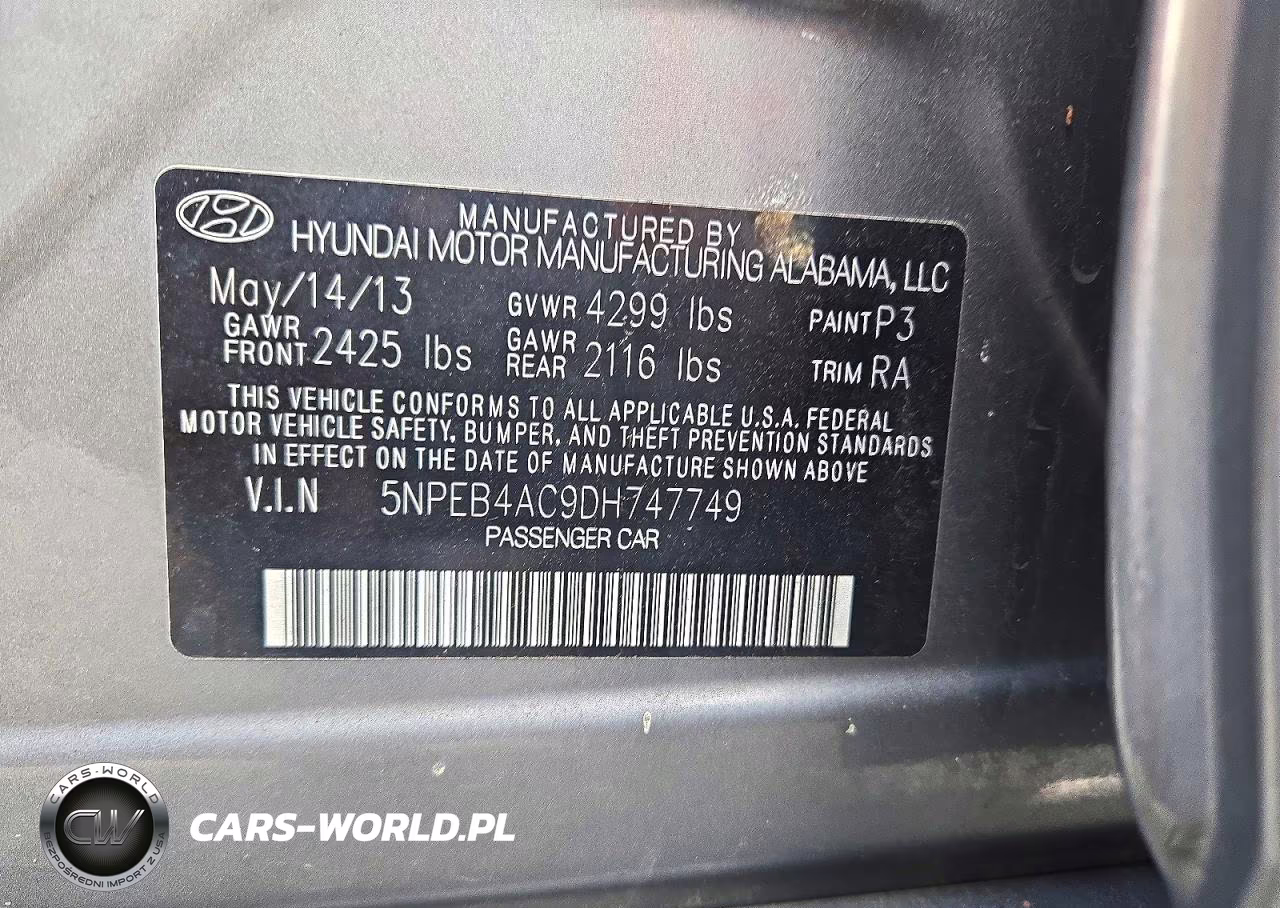 2013 Hyundai Sonata Gls VIN:5NPEB4AC9DH747749 - 12