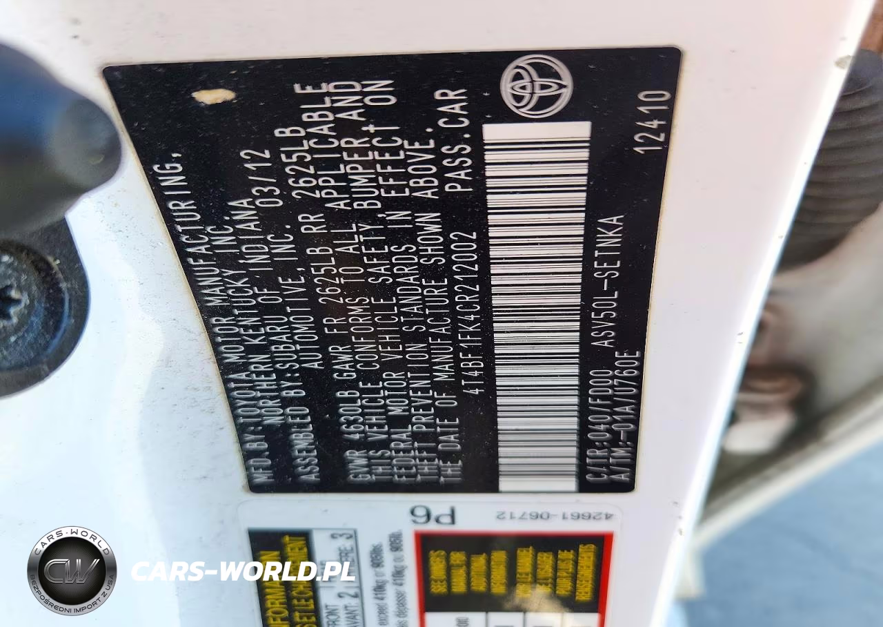 2012 Toyota Camry Le VIN:4T4BF1FK4CR212002 - 12
