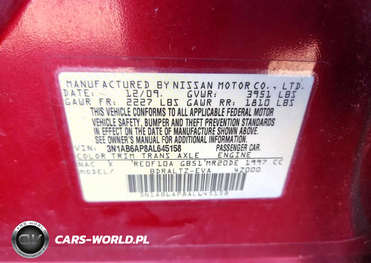 2010 Nissan Sentra 2.0 VIN:3N1AB6AP8AL645158 - 12