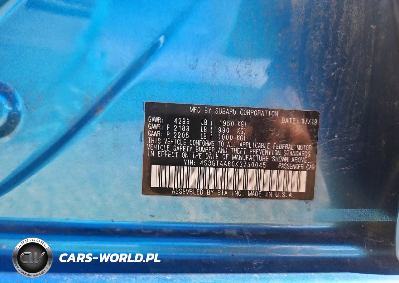 2019 Subaru Impreza VIN:4S3GTAA60K3750045 - 12