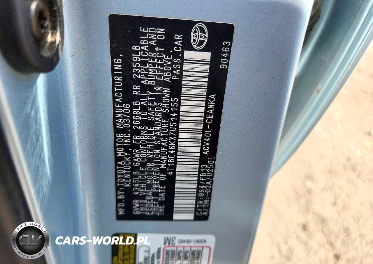 2007 Toyota Camry Le VIN:4T1BE46KX7U514155 - 12