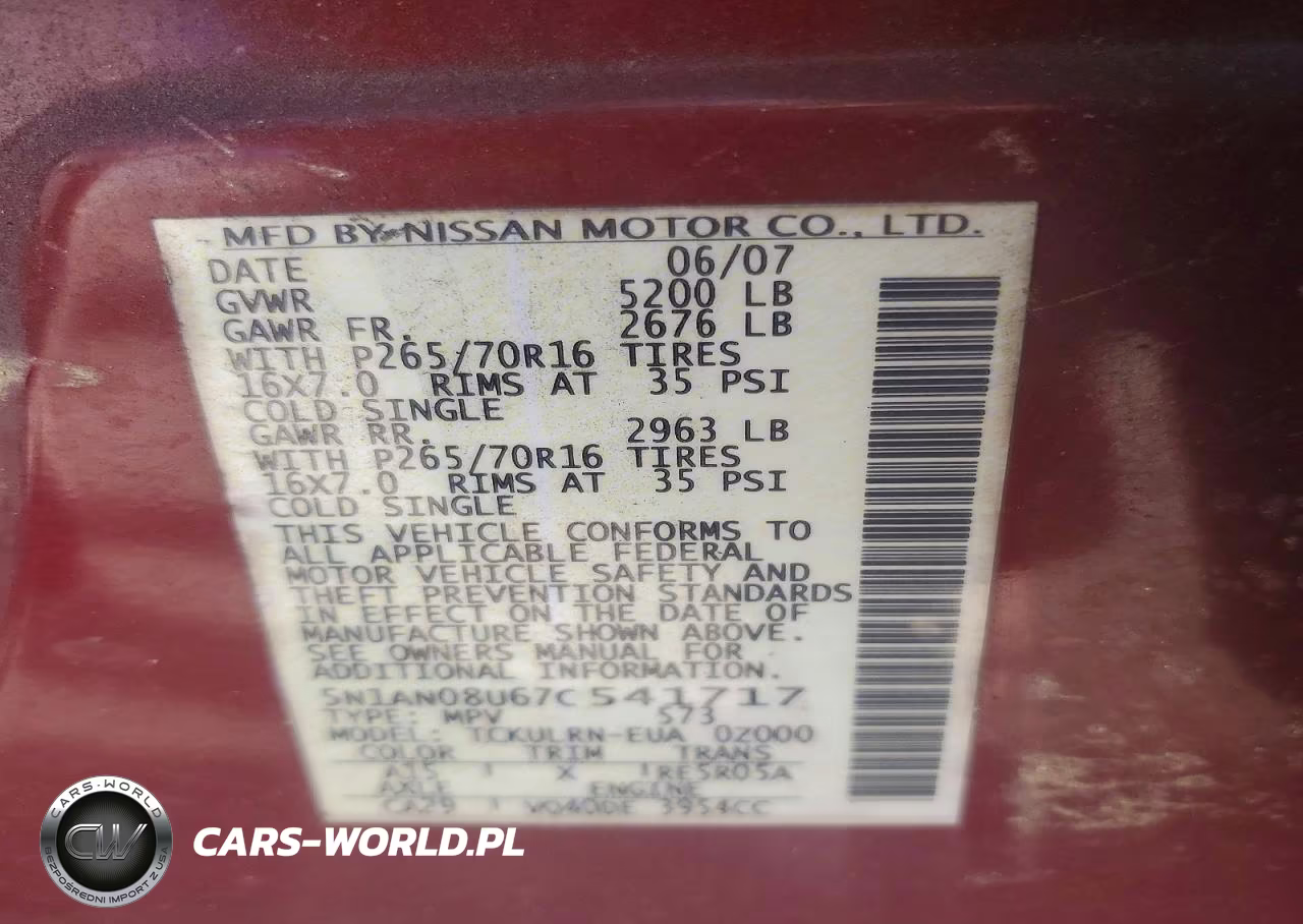 2007 Nissan Xterra X VIN:5N1AN08U67C541717 - 12