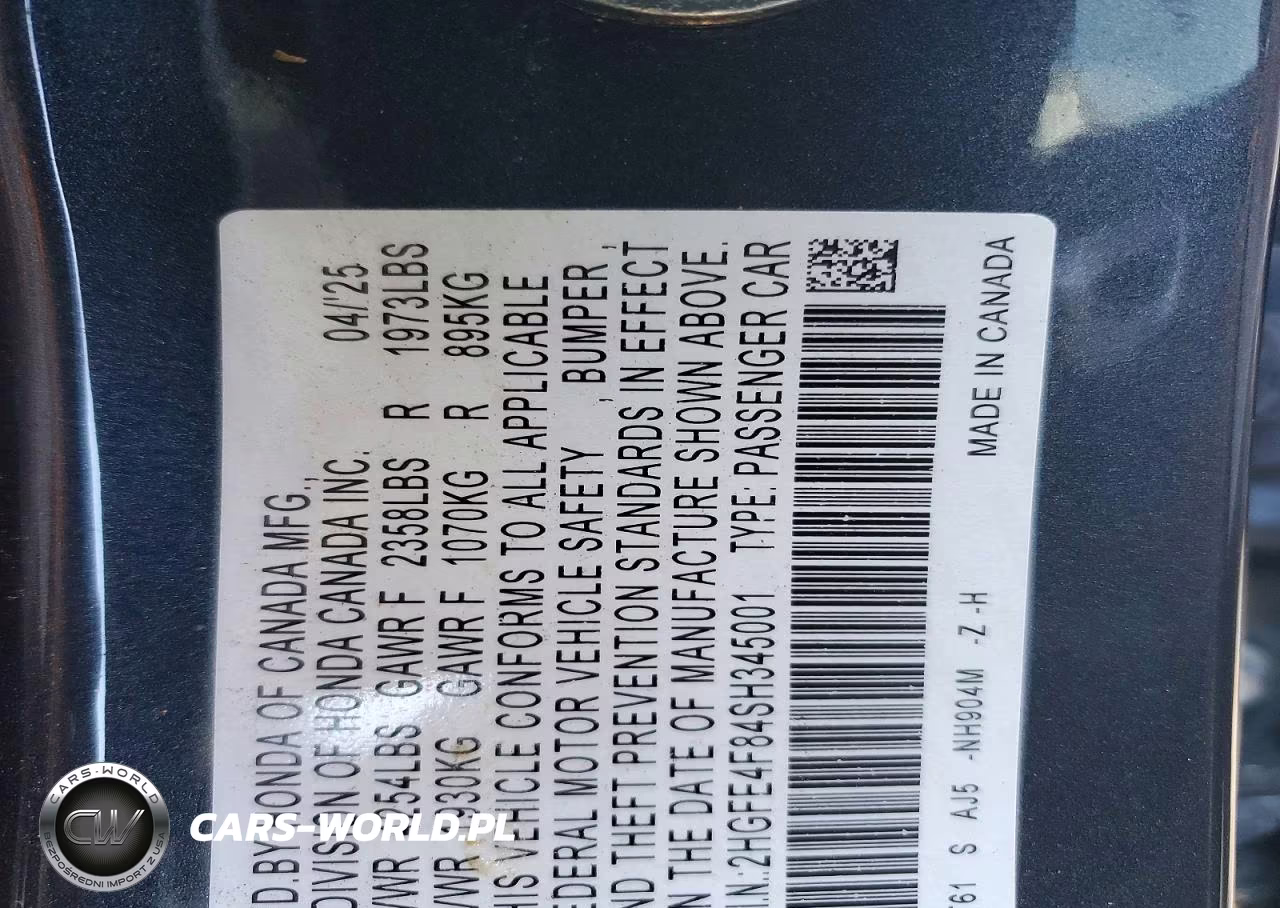 2025 Honda Civic Sport VIN:2HGFE4F84SH345001 - 12