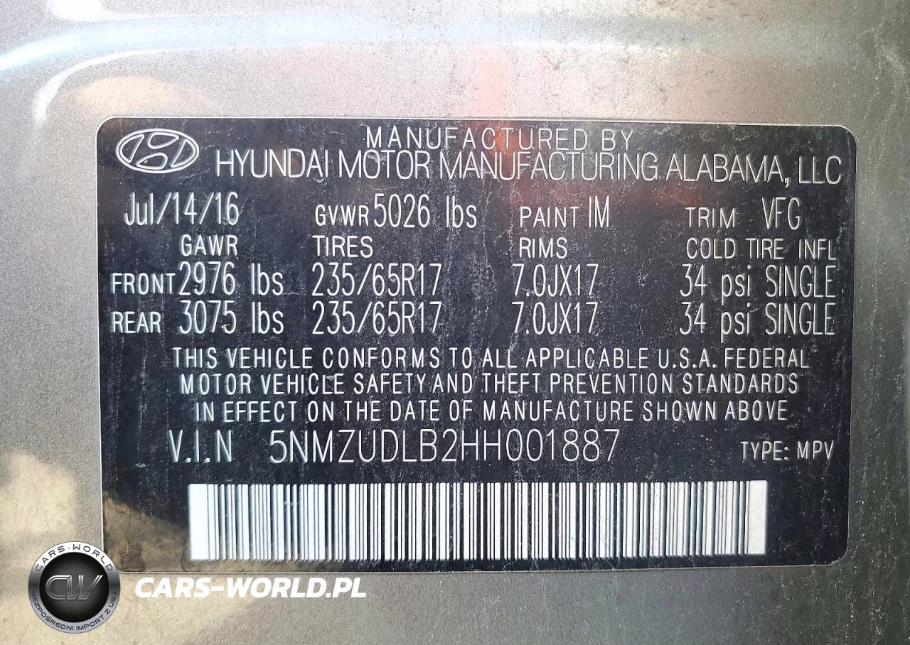 2017 Hyundai Santa Fe Sport 2.4L VIN:5NMZUDLB2HH001887 - 13