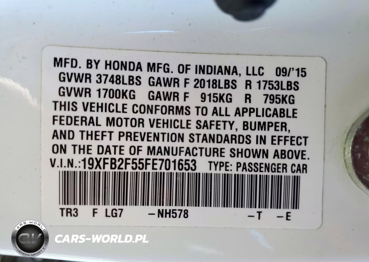 2015 Honda Civic Lx VIN:19XFB2F55FE701653 - 12