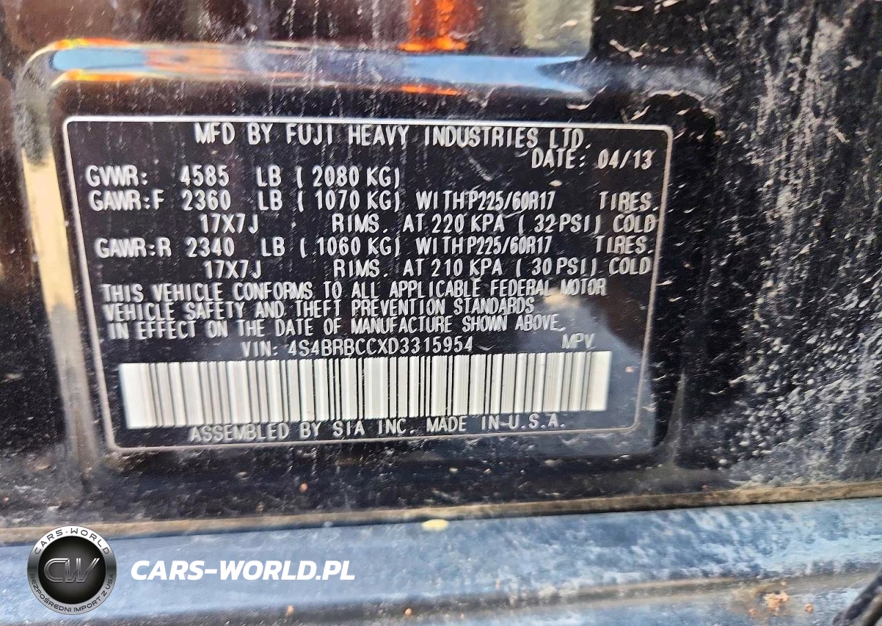 2013 Subaru Outback 2.5I Premium VIN:4S4BRBCCXD3315954 - 13