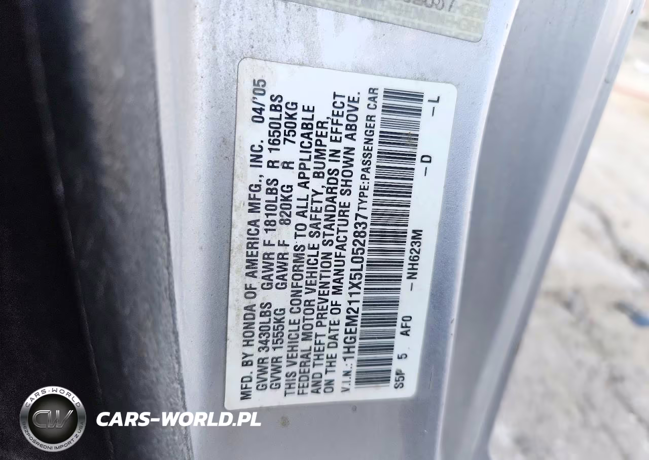 2005 Honda Civic Dx Vp VIN:1HGEM211X5L052837 - 12
