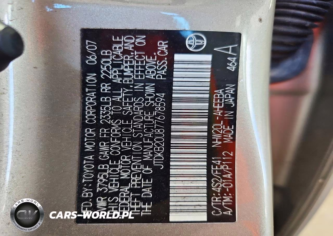 2007 Toyota Prius Base VIN:JTDKB20U877678594 - 13