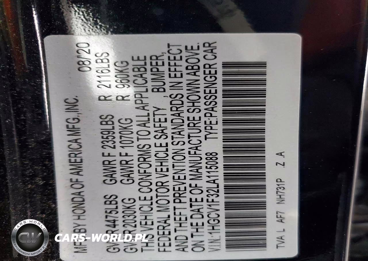 2020 Honda Accord Sport VIN:1HGCV1F32LA115088 - 12