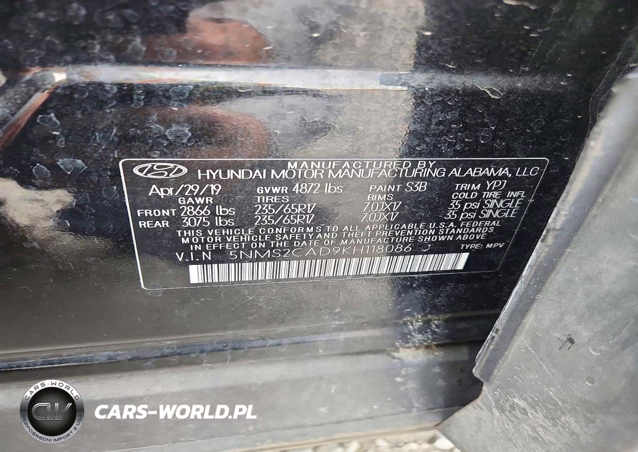 2019 Hyundai Santa Fe Se VIN:5NMS2CAD9KH118086 - 13