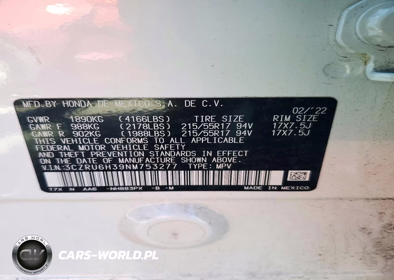 2022 Honda Hr-V Lx VIN:3CZRU6H39NM753277 - 12
