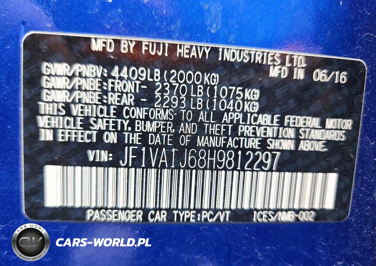 2017 Subaru Wrx Limited VIN:JF1VA1J68H9812297 - 12