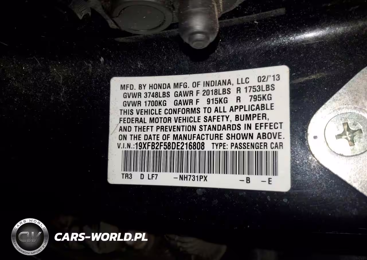 2013 Honda Civic Lx VIN:19XFB2F58DE216808 - 12