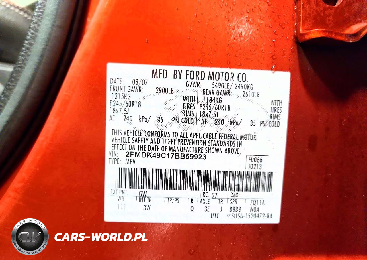 2007 Ford Edge Sel Plus VIN:2FMDK49C17BB59923 - 14