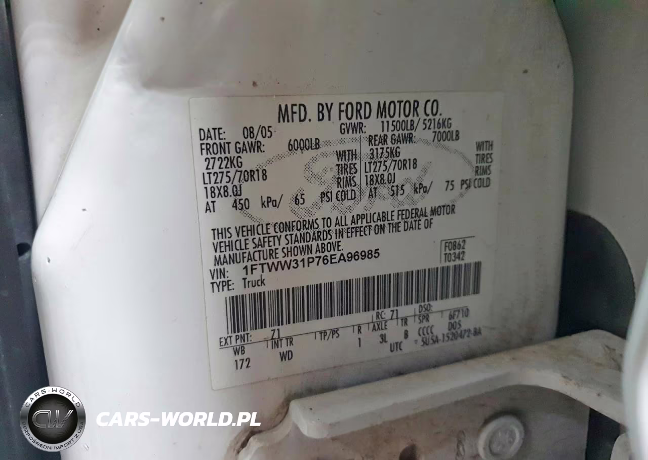 2006 Ford F350 Srw Super Duty VIN:1FTWW31P76EA96985 - 12