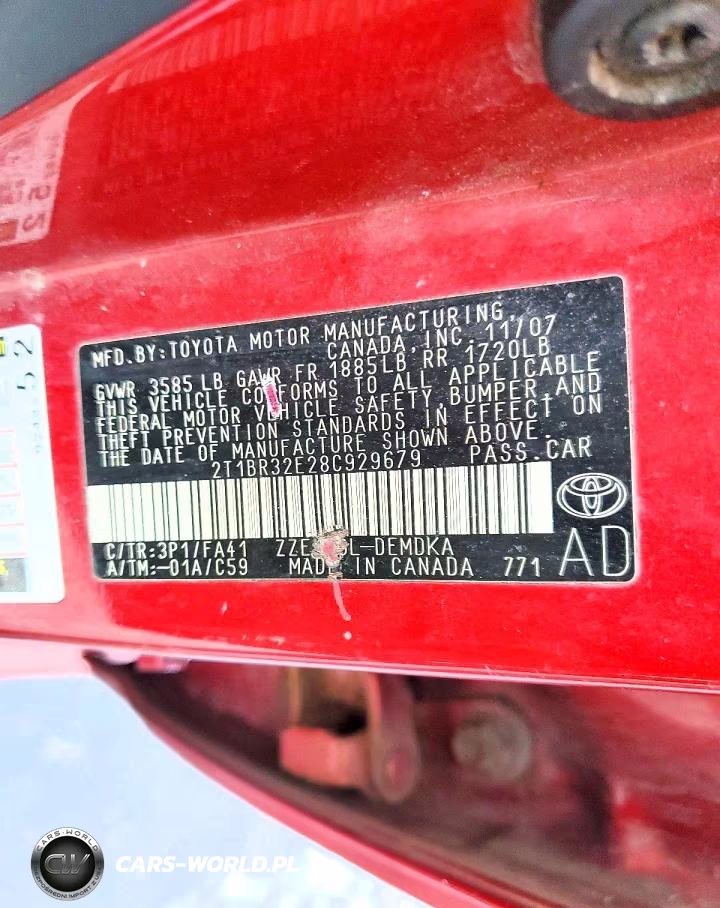 2008 Toyota Corolla Ce VIN:2T1BR32E28C929679 - 12