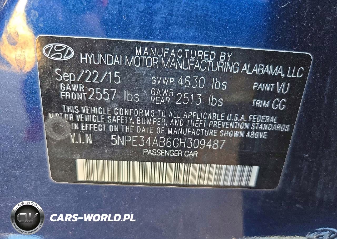 2016 Hyundai Sonata Limited 2.0T VIN:5NPE34AB6GH309487 - 12