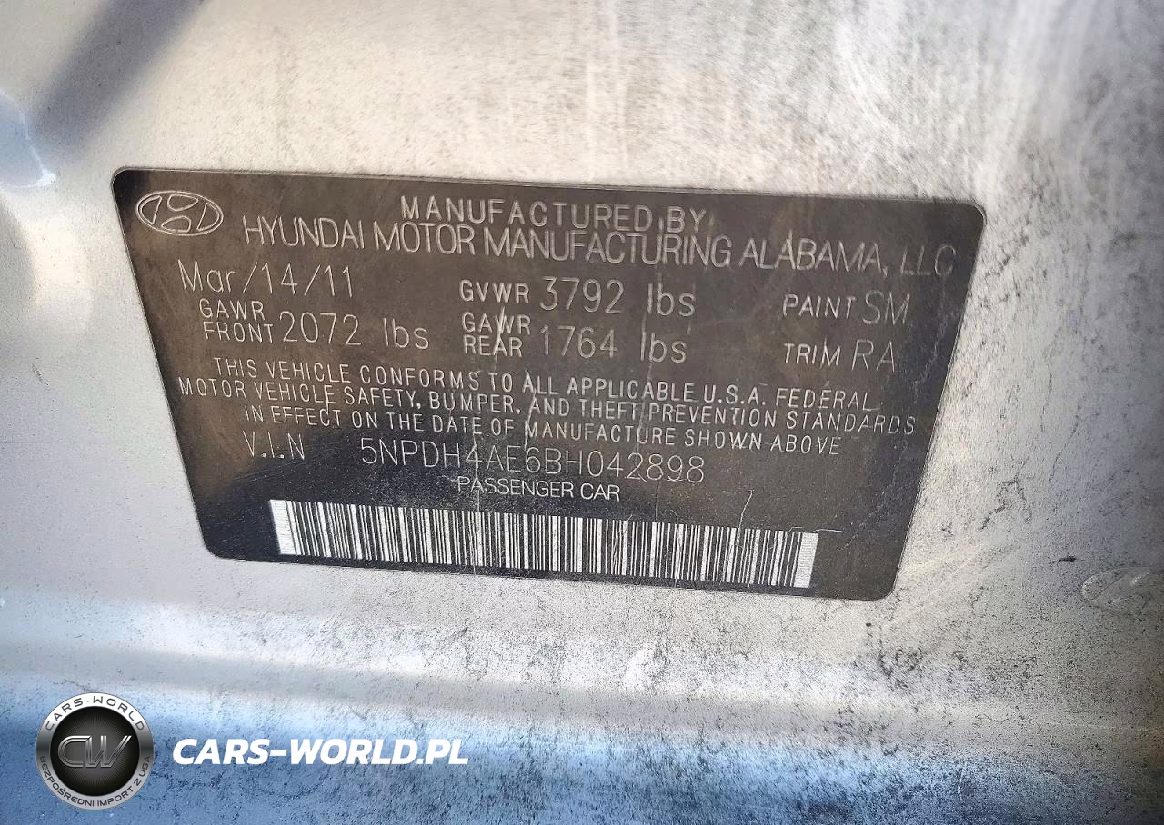 2011 Hyundai Elantra Gls VIN:5NPDH4AE6BH042898 - 12