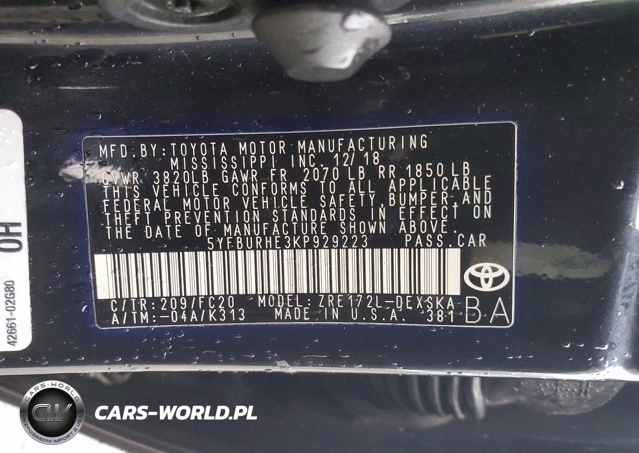 2019 Toyota Corolla Se VIN:5YFBURHE3KP929223 - 12