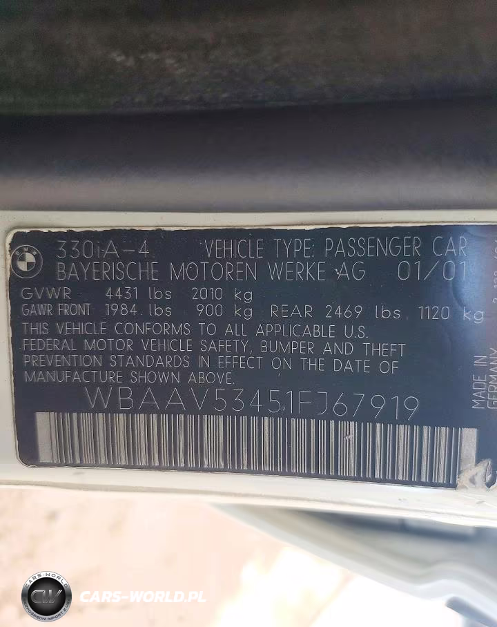 2001 BMW 330 I VIN:WBAAV53451FJ67919 - 13