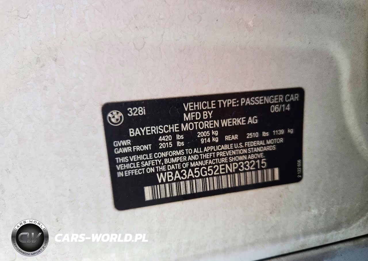 2014 BMW 328 I VIN:WBA3A5G52ENP33215 - 12