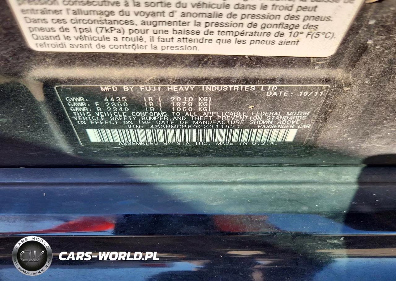 2012 Subaru Legacy 2.5I Premium VIN:4S3BMCB60C3011521 - 12