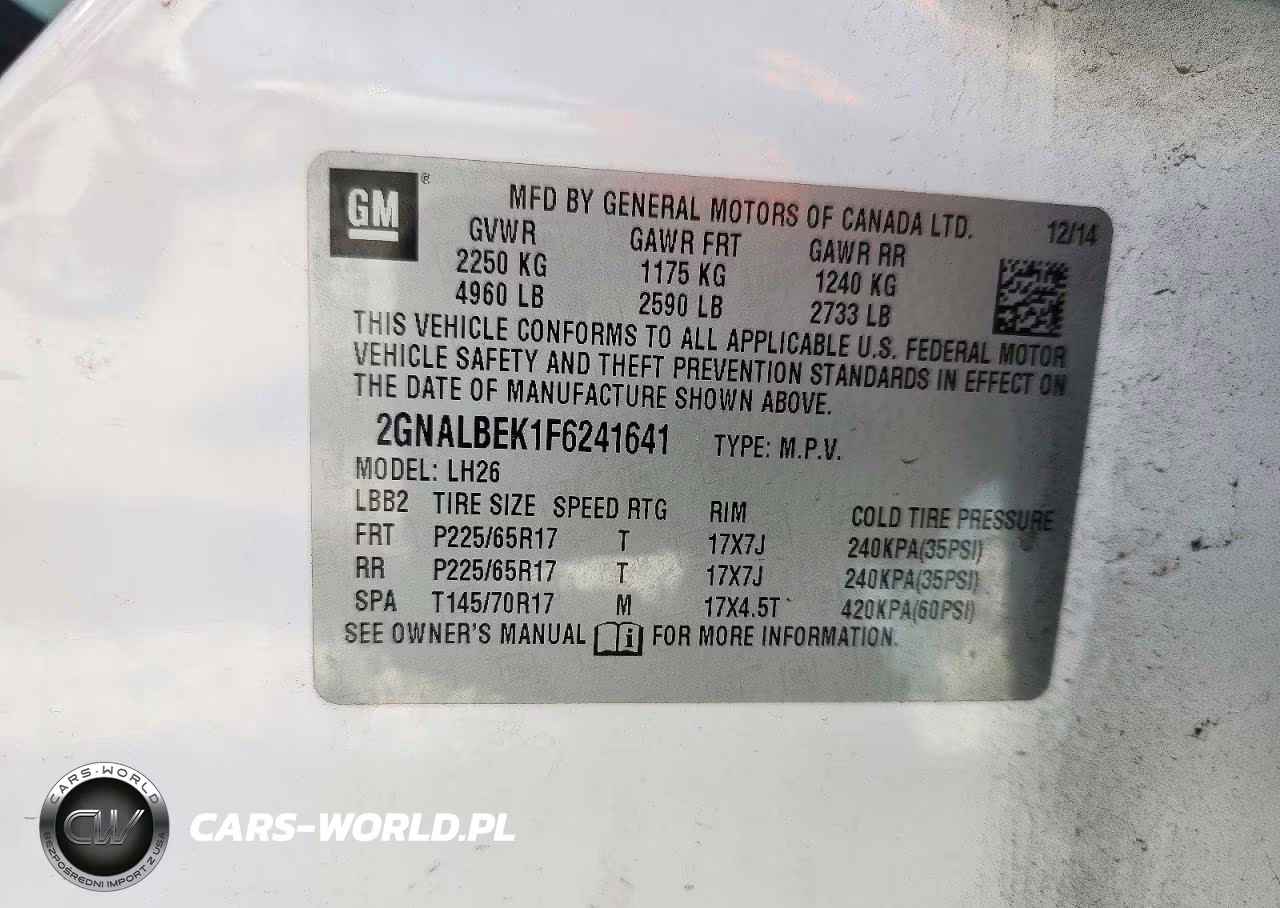2015 Chevrolet Equinox Lt VIN:2GNALBEK1F6241641 - 13