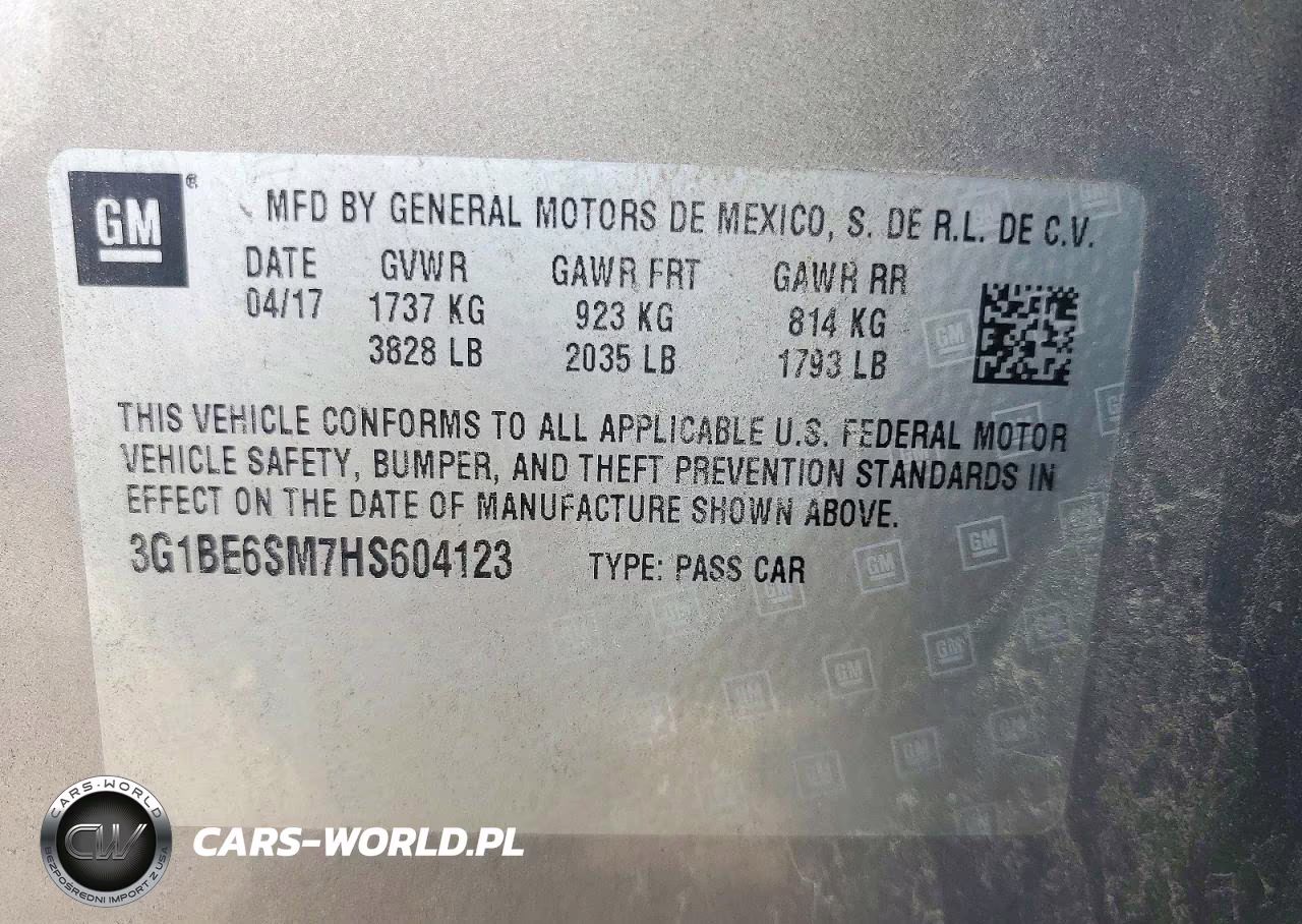 2017 Chevrolet Cruze Lt VIN:3G1BE6SM7HS604123 - 12