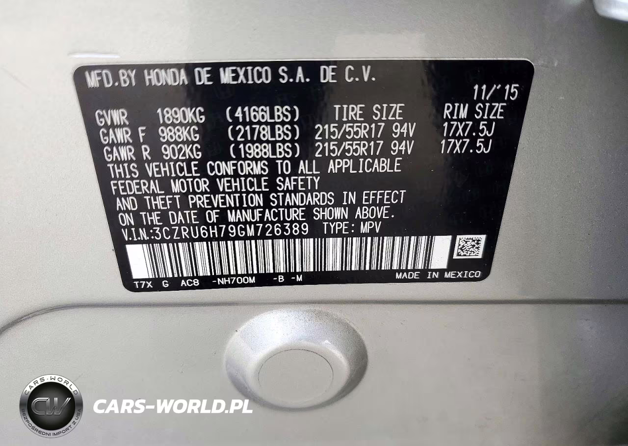 2016 Honda Hr-V Exl VIN:3CZRU6H79GM726389 - 14