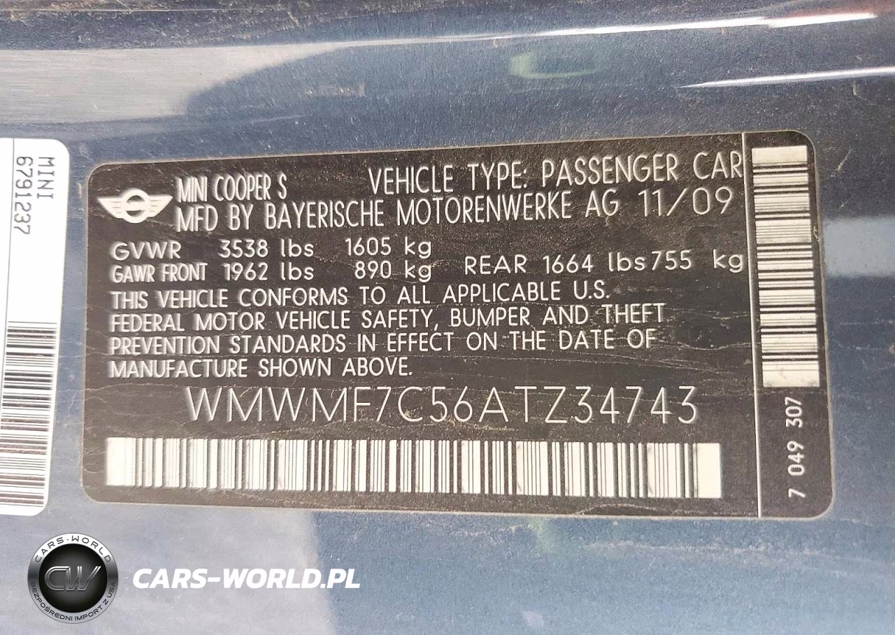2010 Mini Cooper S VIN:WMWMF7C56ATZ34743 - 12