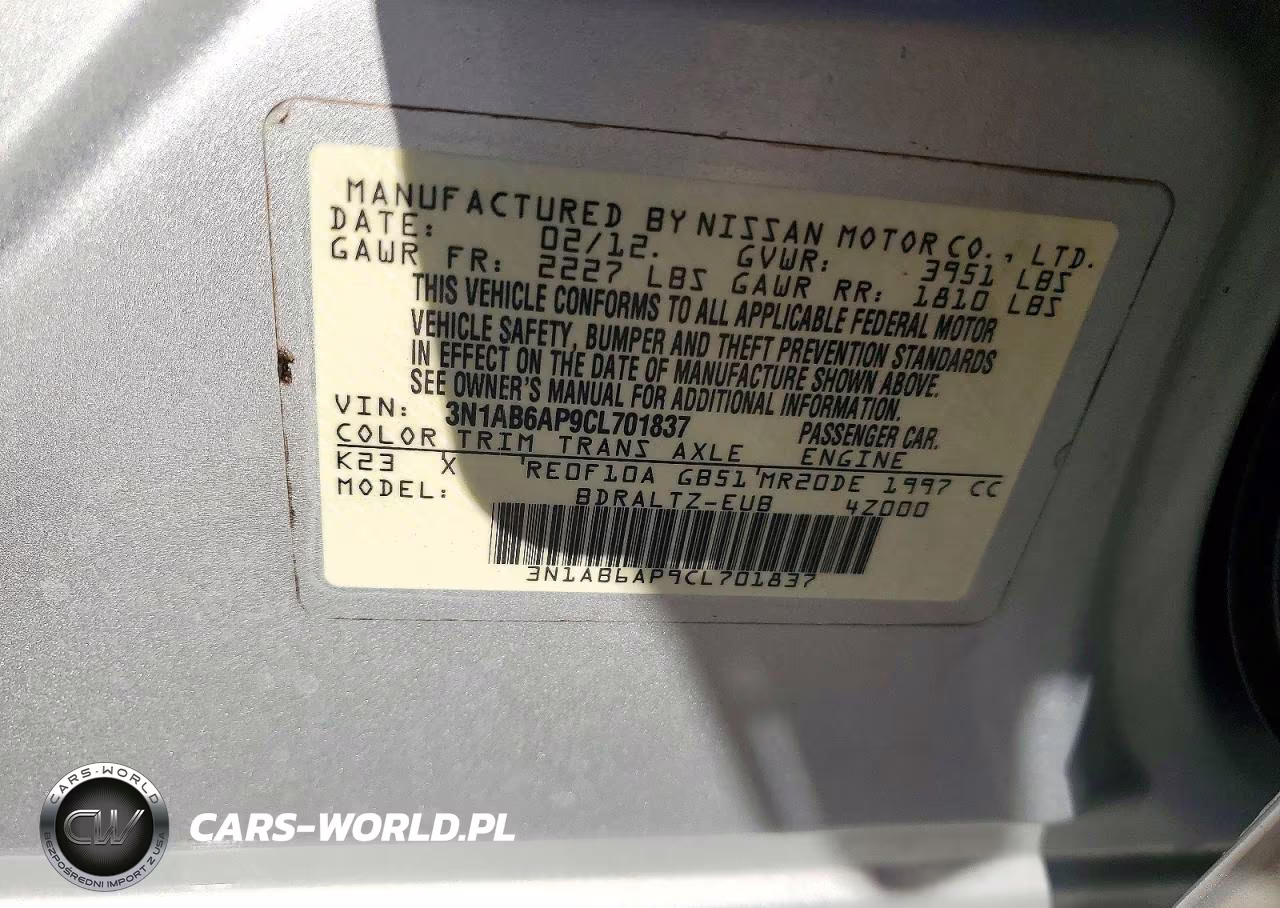 2012 Nissan Sentra 2.0 VIN:3N1AB6AP9CL701837 - 13