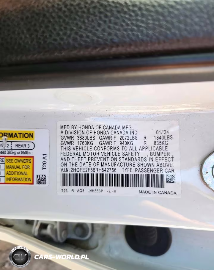 2024 Honda Civic Sport VIN:2HGFE2F56RH542756 - 12