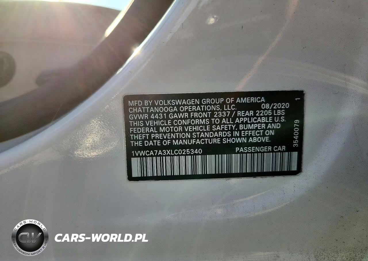 2020 Volkswagen Passat Sel VIN:1VWCA7A3XLC025340 - 12