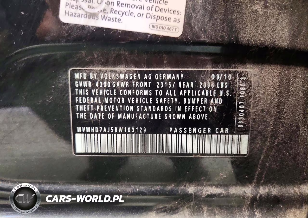 2011 Volkswagen Gti VIN:WVWHD7AJ5BW103129 - 12