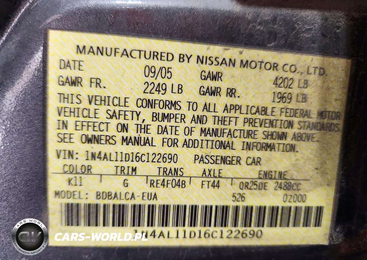 2006 Nissan Altima 2.5 VIN:1N4AL11D16C122690 - 13