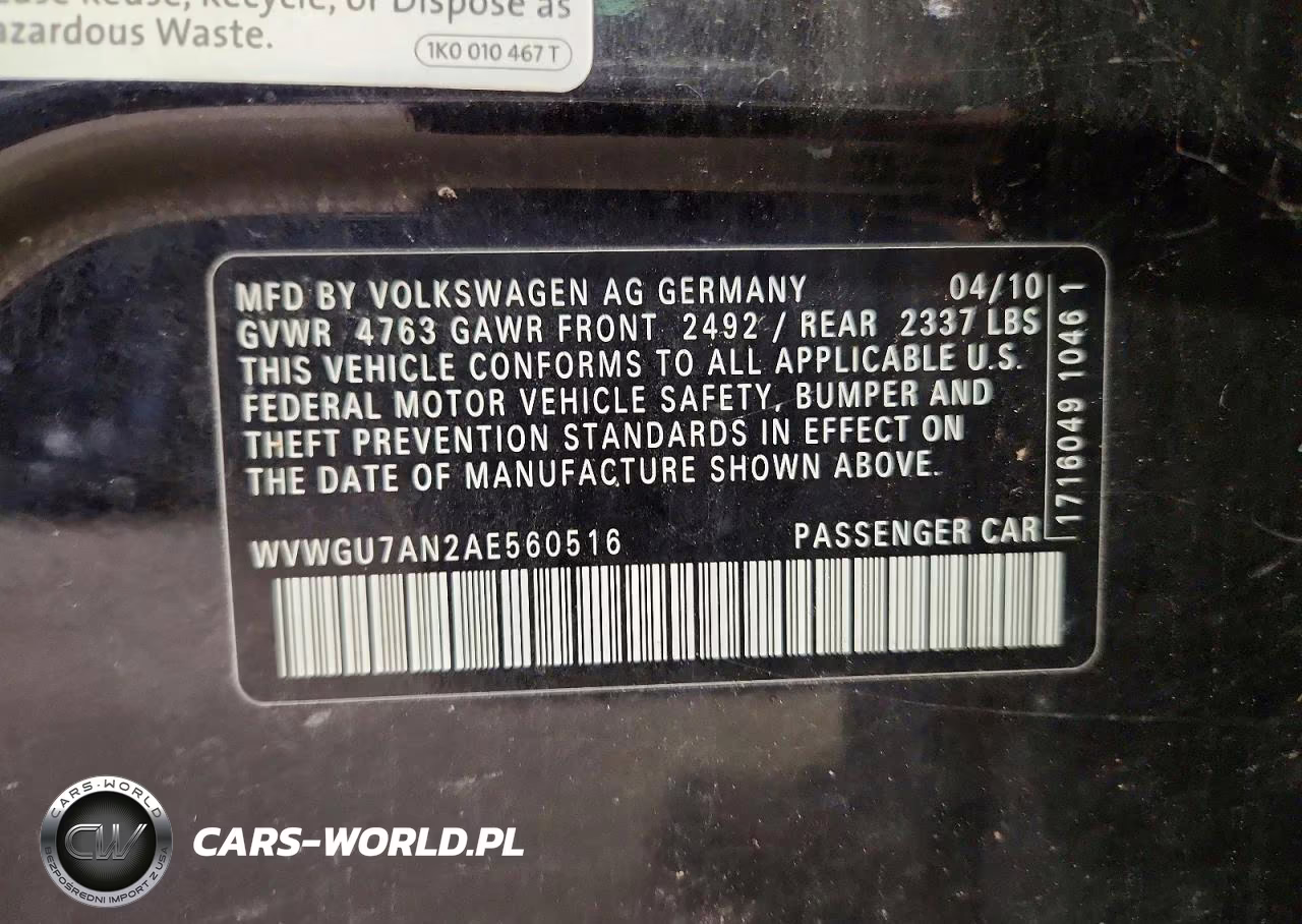 2010 Volkswagen Cc Vr6 4Motion VIN:WVWGU7AN2AE560516 - 12