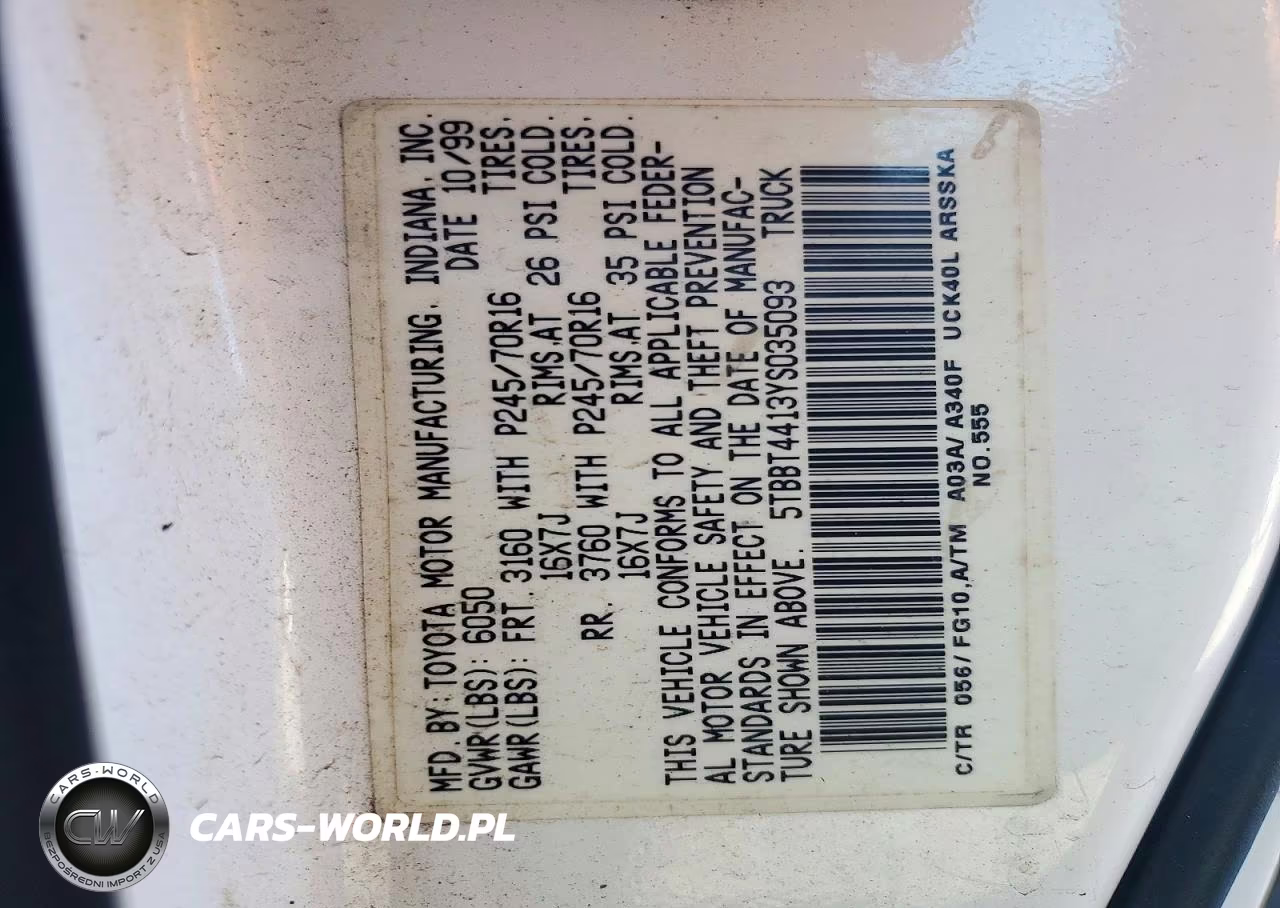 2000 Toyota Tundra Sr5 VIN:5TBBT4413YS035093 - 12