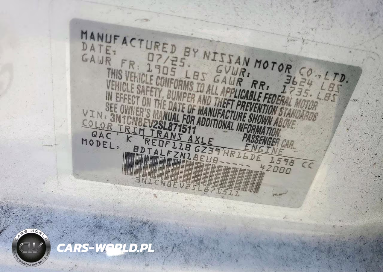 2025 Nissan Versa Sv VIN:3N1CN8EV2SL871511 - 12