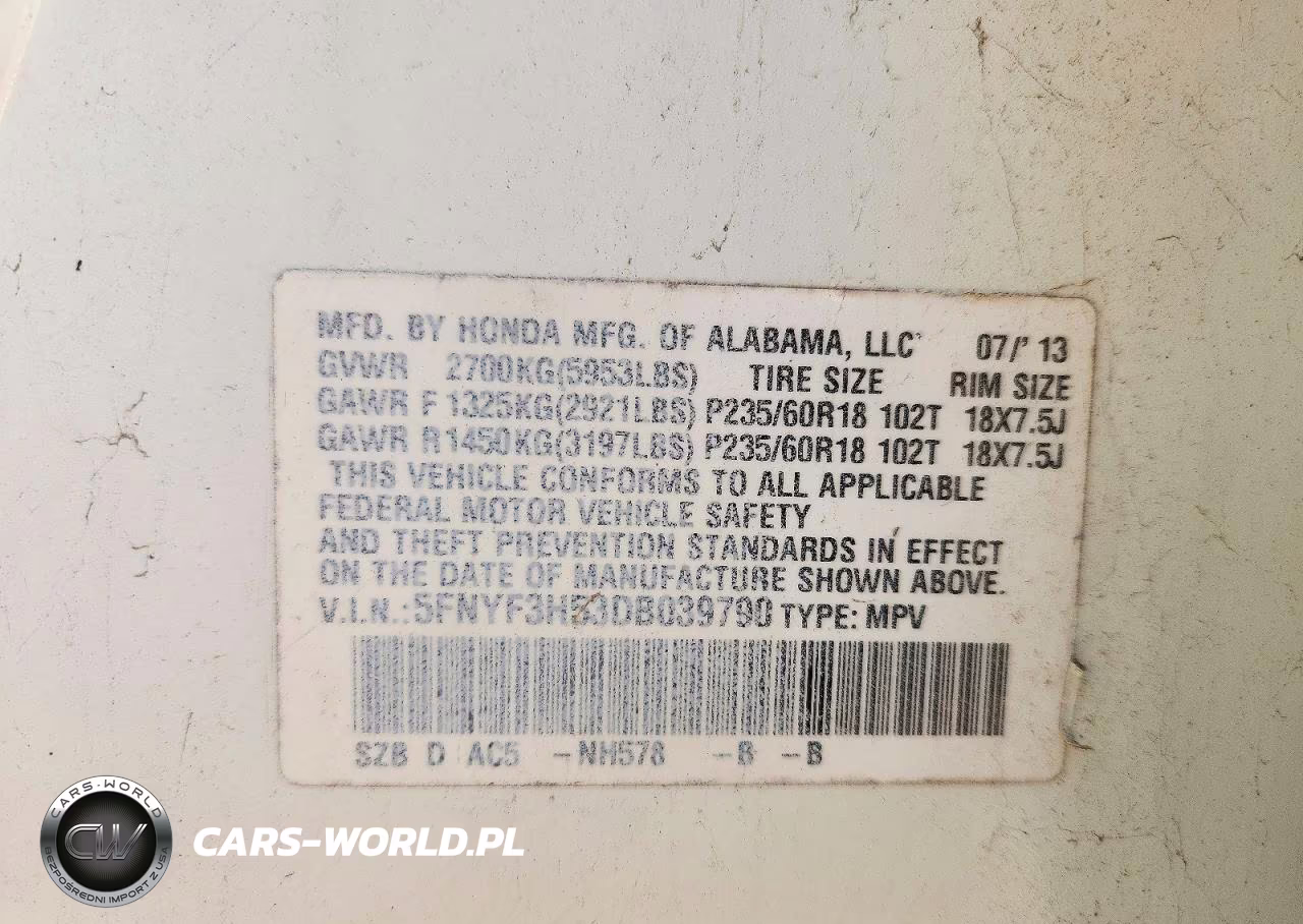 2013 Honda Pilot Exl VIN:5FNYF3H53DB039790 - 13