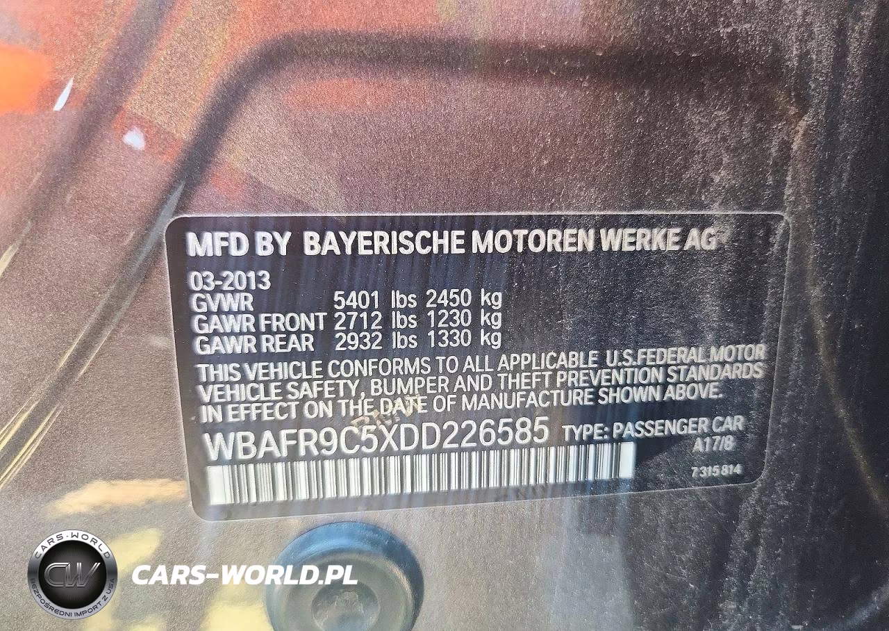 2013 BMW 550 I VIN:WBAFR9C5XDD226585 - 12