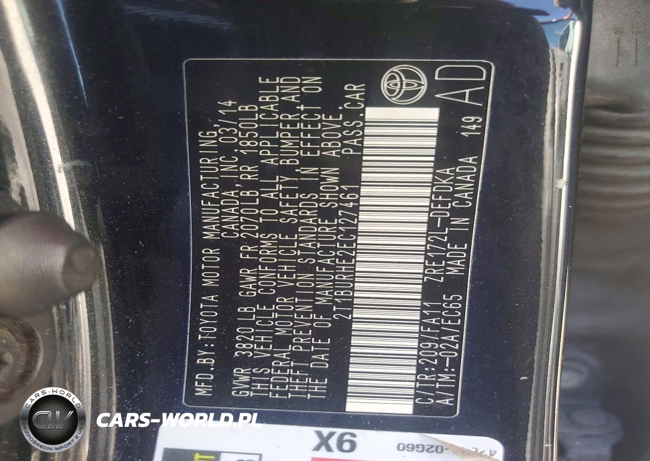 2014 Toyota Corolla L VIN:2T1BURHE2EC127461 - 12