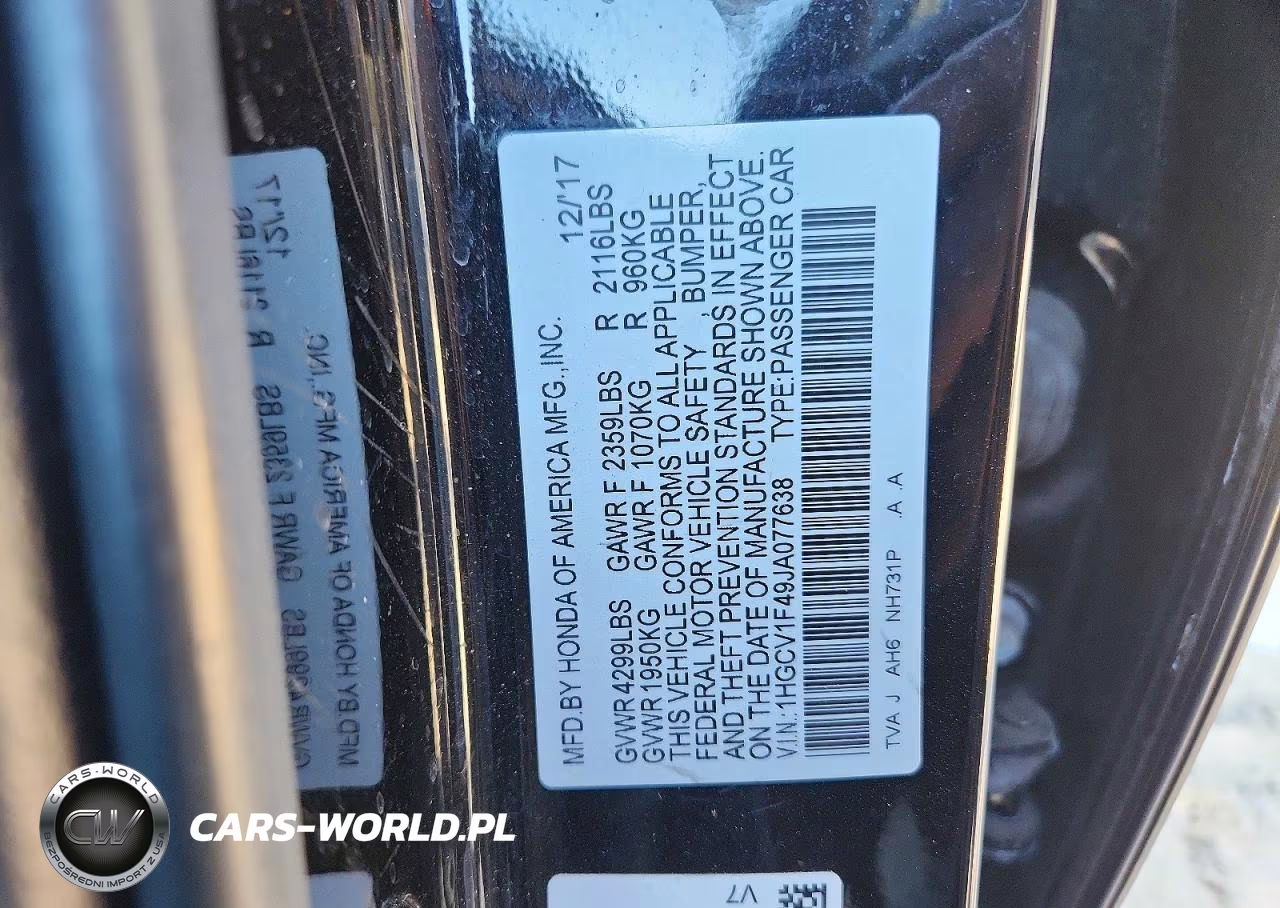2018 Honda Accord Ex VIN:1HGCV1F49JA077638 - 12