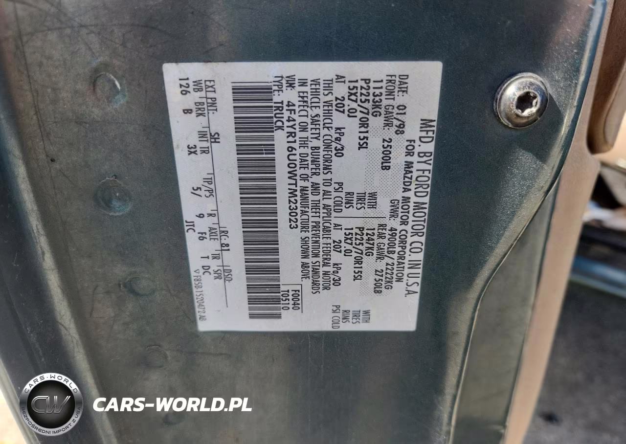 1998 Mazda B3000 Cab Plus VIN:4F4YR16U0WTM23023 - 12