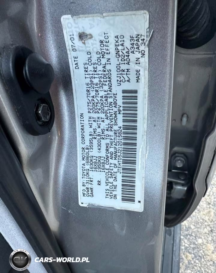 2001 Toyota Land Cruiser VIN:JTEHT05J212015824 - 10
