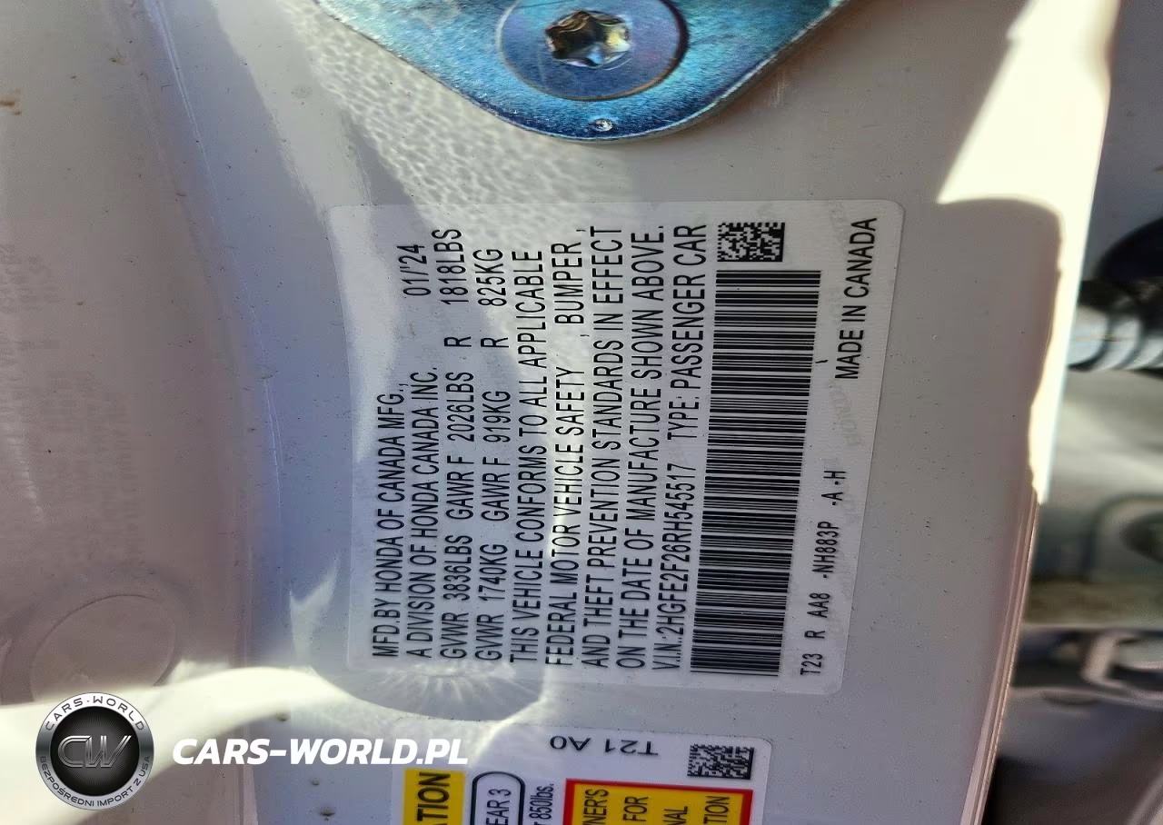 2024 Honda Civic Lx VIN:2HGFE2F26RH545517 - 12