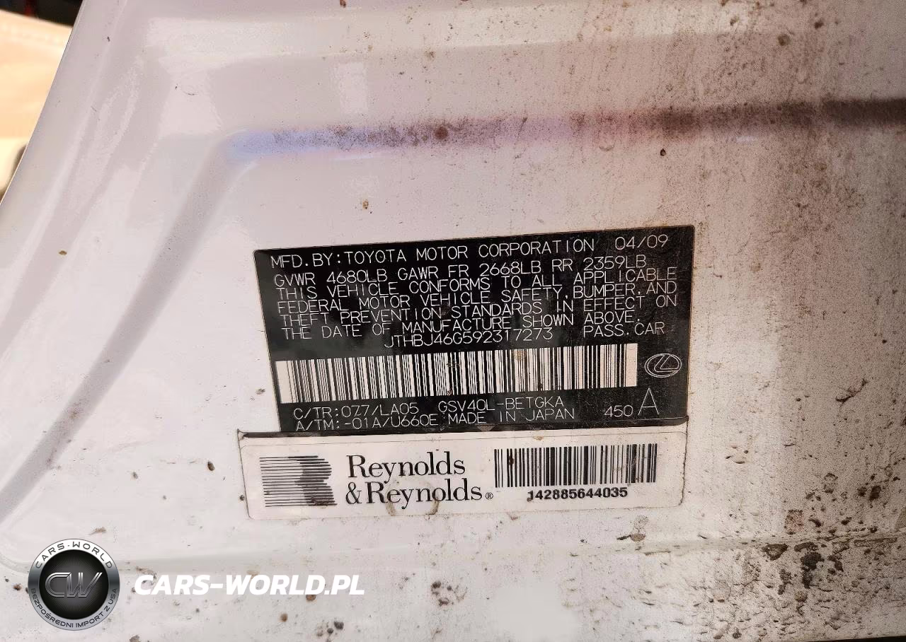 2009 Lexus Es 350 VIN:JTHBJ46G592317273 - 12