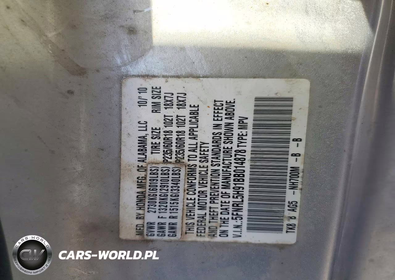 2011 Honda Odyssey Touring VIN:5FNRL5H91BB014878 - 10