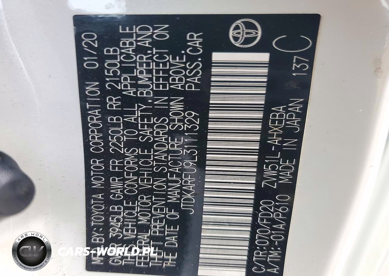 2020 Toyota Prius Le VIN:JTDKARFU9L3111329 - 12